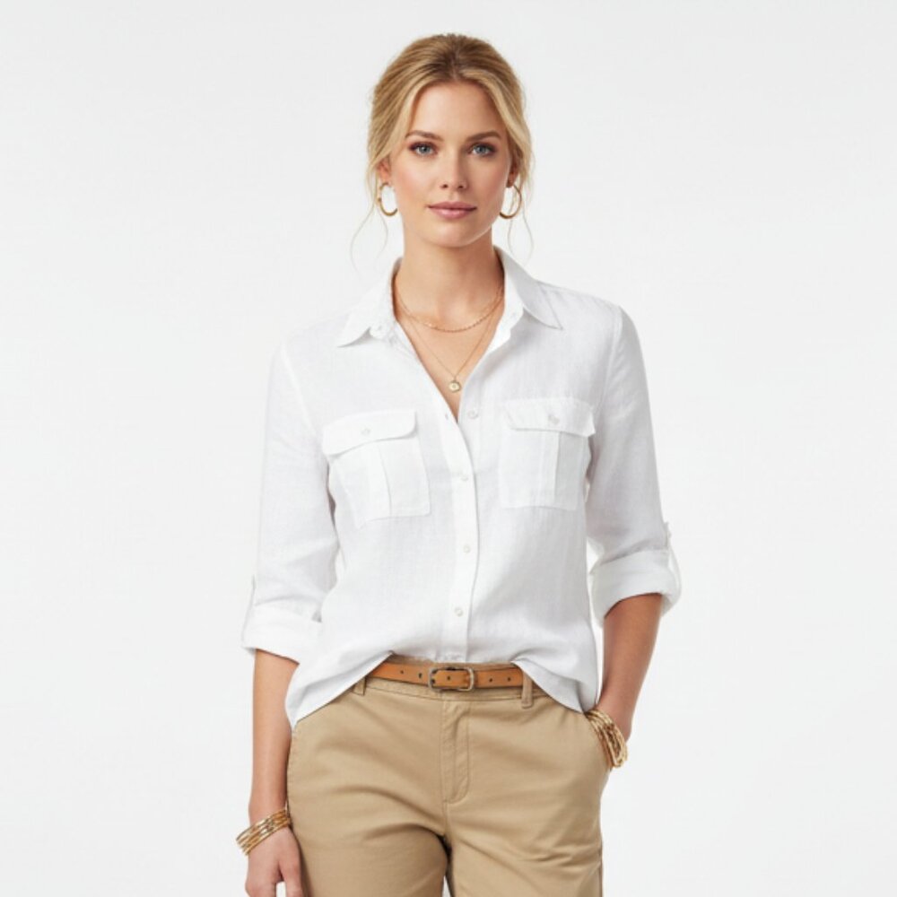 Chicos 100% Linen Button Front Blouse Top 0 S